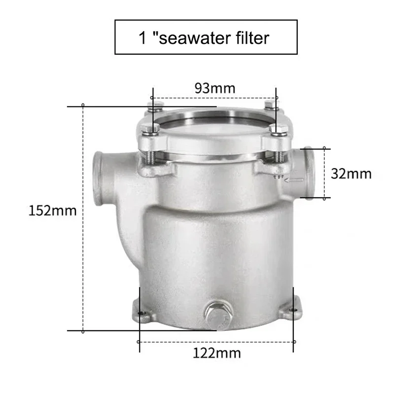 1-inch Marine Seawater Filter Engine Generator Set Air Conditioning Yacht 316 Stainless Steel Seawater Filter Marine Strainer