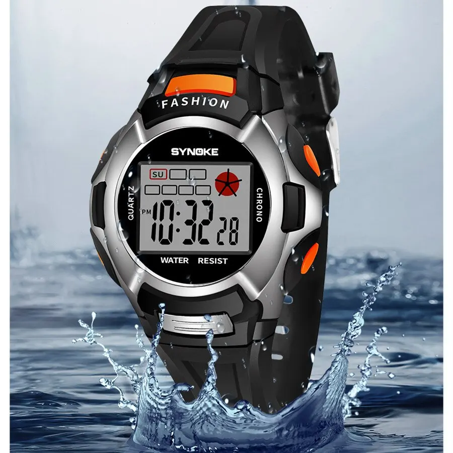 ساعة SYNOKE رقمية للحركة الإلكترونية منبه ملونة مضيئة متعددة الوظائف ساعة رياضية للأولاد والبنات والطلاب