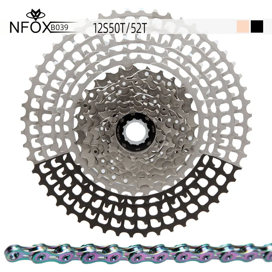 

NFOX Mtb 12 Speed Cassette Chain 50t 52t HG M9000 M8000 Bicycle Parts CNC Black Freewheel Mountain Bike Component Sunshine