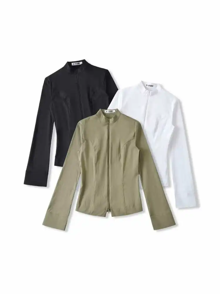 

Street Sle Slim Fit Повседневная длина с двойной молнией и воротником-стойкой, затягивающая талию, популярная девушка Faion, универсальный или длина, цвет