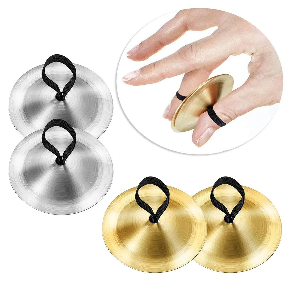 Miwayer 2PCS Mini Finger Cymbals Elastic Band Belly Dance Hand Cymbals Polish Wear-Resistant for Performances Easy to Use