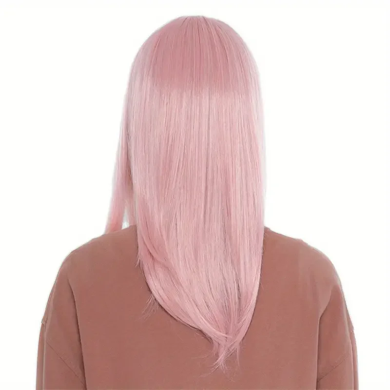 Unique Pink Medium Long Straight Wig - Heat-Resistant, Perfect For Daily Wear And Costume Parties, Halloween, Christmas J47801S