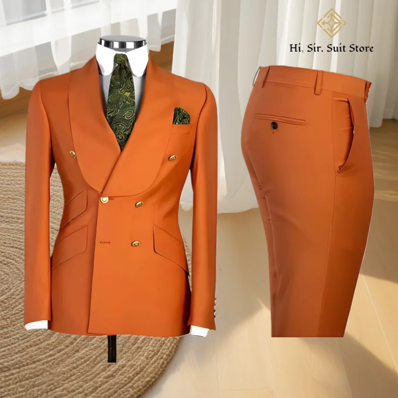 Горячие синие мужские костюмы Шикарный двубортный пиджак с пиковыми лацканами Элегантный деловой комплект Мужской 2-х предметный пиджак Брюки Свадебные смокинги для жениха