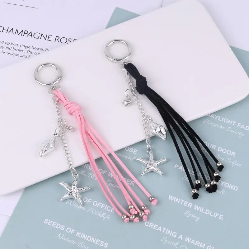 

Y2K Ins Style Starfish Shell Charm Keychain Simple Rope Knot Fashion Backpack Hanging Decoration Keyring For Girls Gift