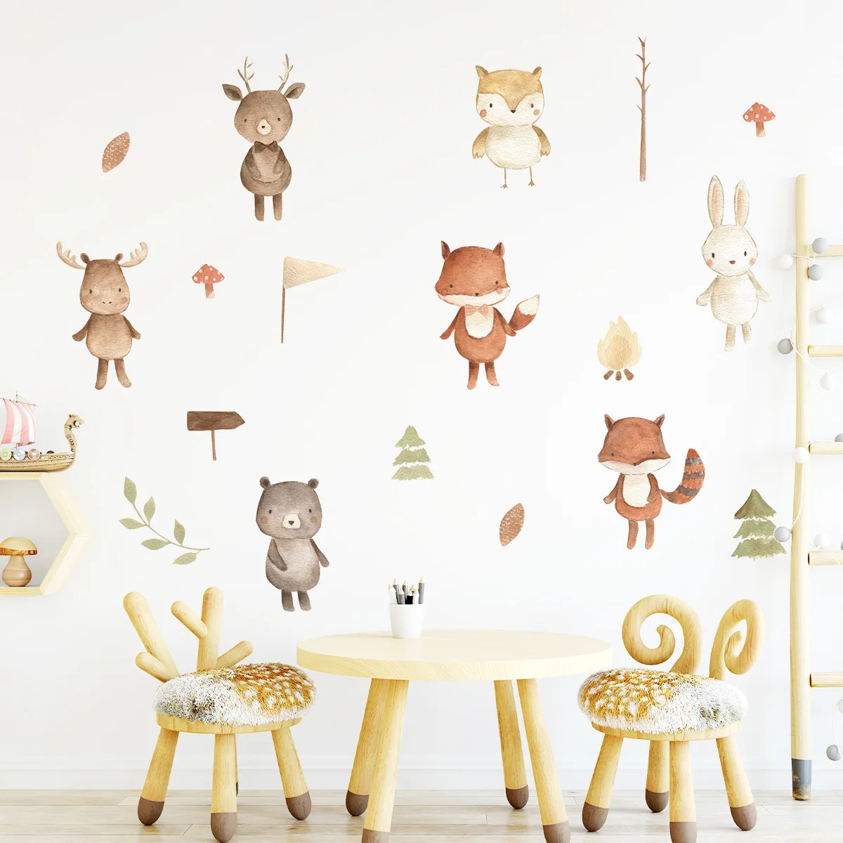 Cartoon Cute Fox Bear Rabbit Owl Deer Wall Stickers Art Home Decorations Wall Decals For DIY Living Room Kids Bedroom Wall Decor