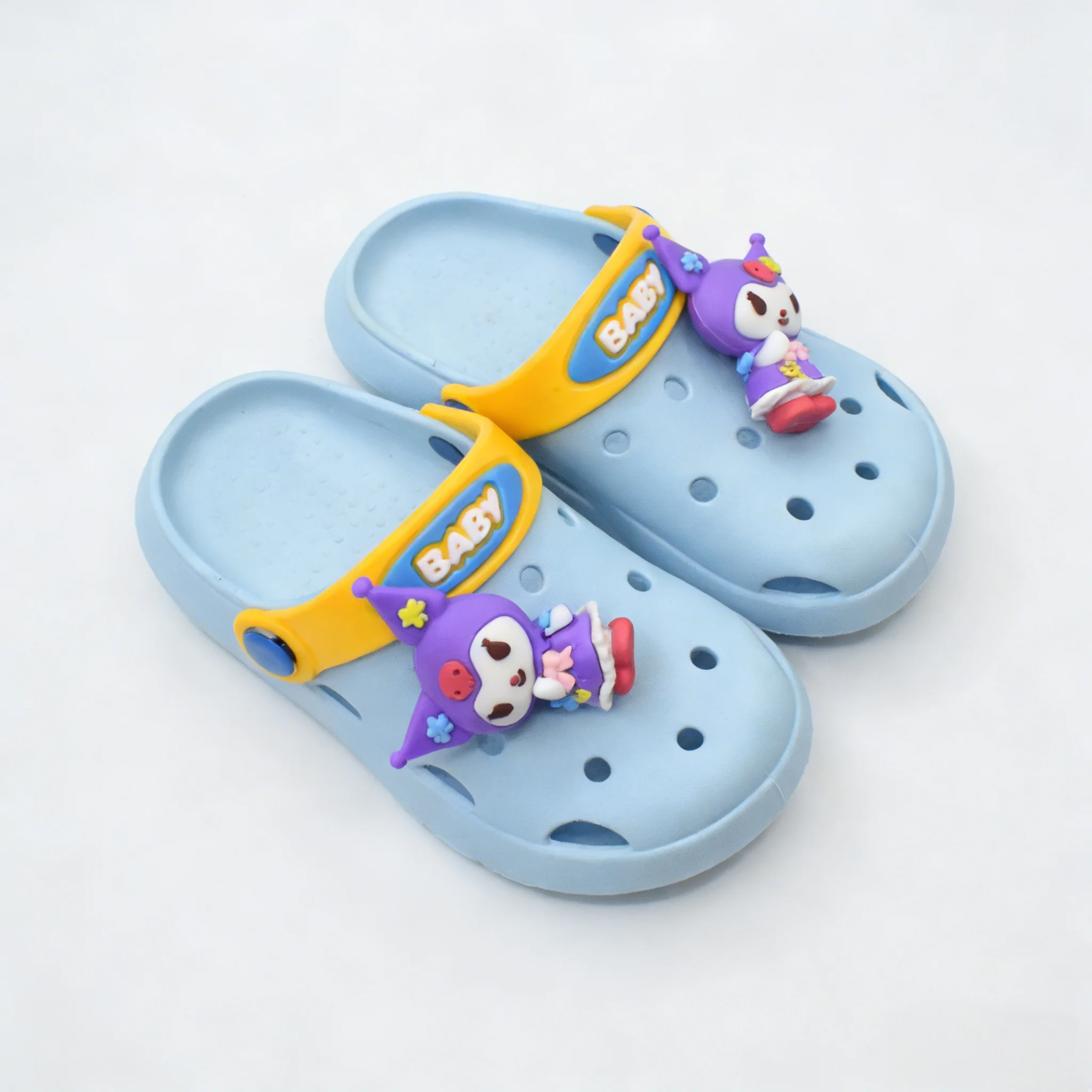 

Детские тапочки Sanrio, летние туфли на плоской подошве из ПВХ Kuromi для детей, домашние тапочки с противоскользящей толстой подошвой, синие, розовые, размер 20-33, 3699