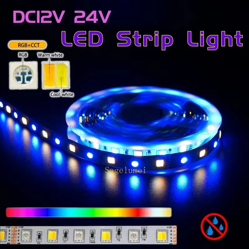 Гибкая 5050 RGBWC 60 светодиодов/M DC12-24V RGBWW 6-контактные провода Многоцветная светодиодная лента RGBCCT IP30 Красочный декор для гостиной 5 метров