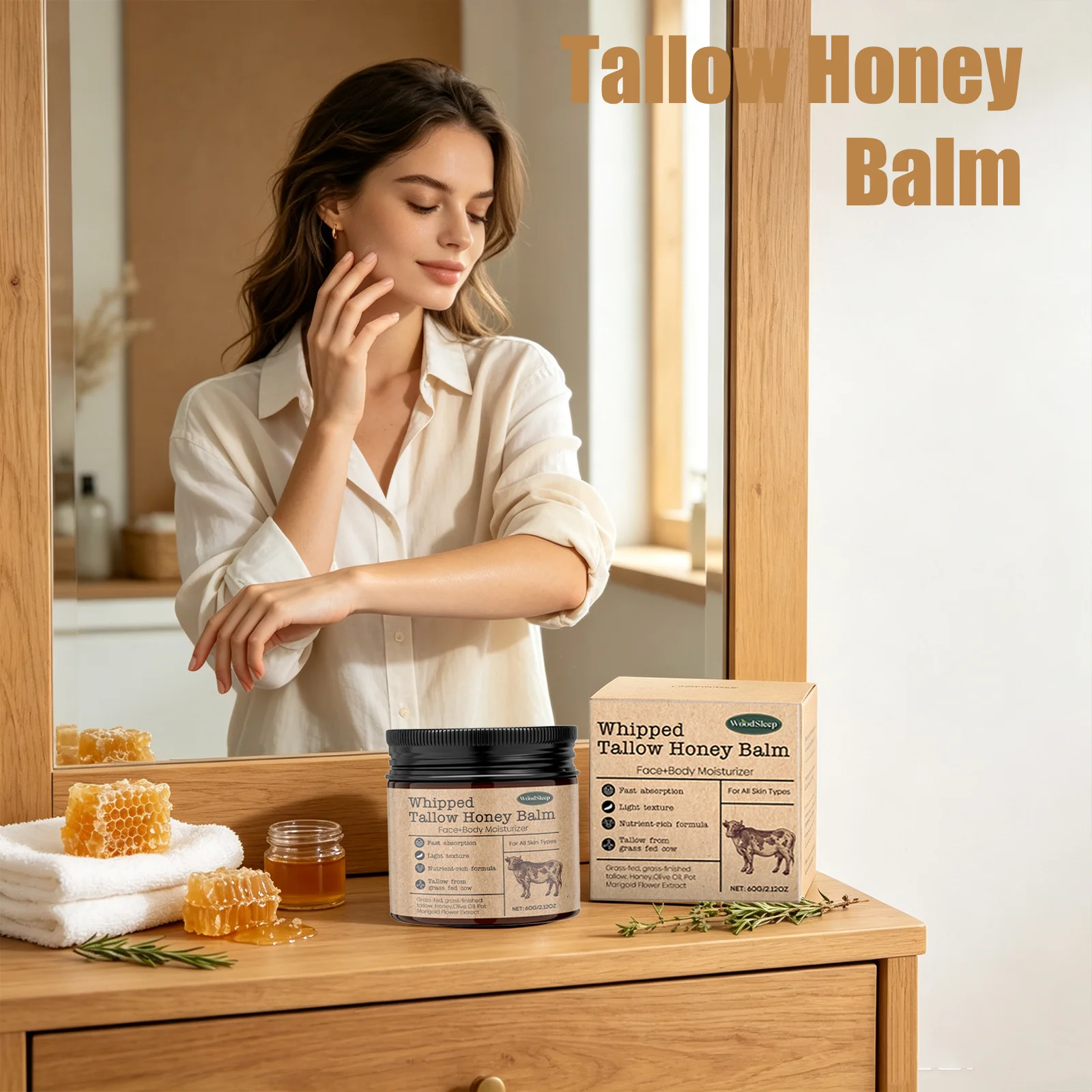 Woodsleep Tallow Honey Balm Deep Dryness Relief Skin Tone Adjustment Long‑Lasting Hydration Moisturizing Cream for Face & Body