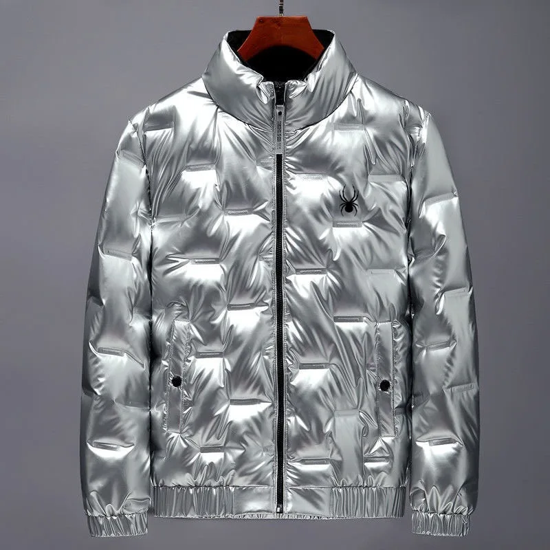 Down jacket men's 2024 winter new shiny high-quality stand up collar short lightweight trendy cool jacket