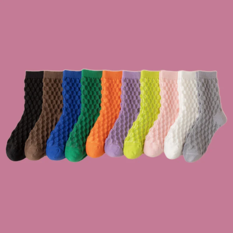 3/6 Pairs New Colorful Bubble Socks Spring And Summer Candy Color Socks Women's Tube Socks Personality All-match Cotton Socks