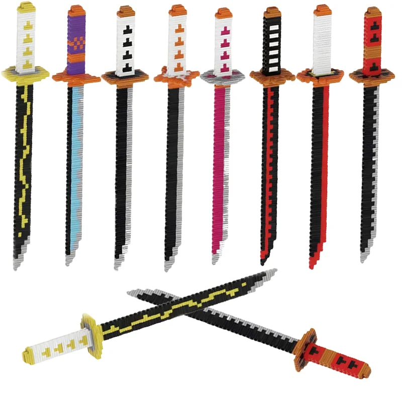 Bloques de construcción de Anime japonés, juguete de montaje DIY, espada samurái, demonio, Katana, hoja Ninja, juguetes de modelos coleccionables para niños y adultos
