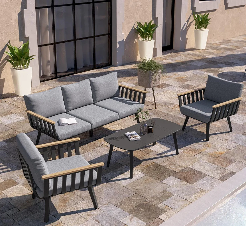 

Modern Aluminium Outdoor Garden Sofa Set for Plastic Wood Patio Furniture for Multi-Application for Living Room Dining Courtyard
