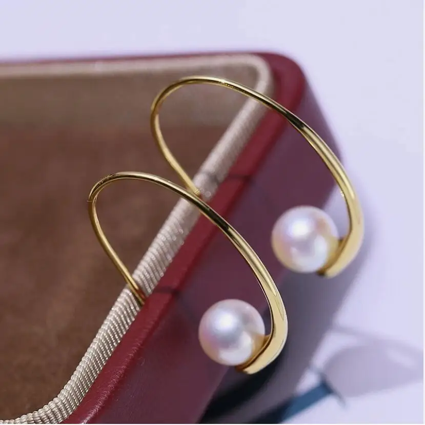 

Unique AAAAA 8-9MM Natural Akoya round white pearl earrings S925