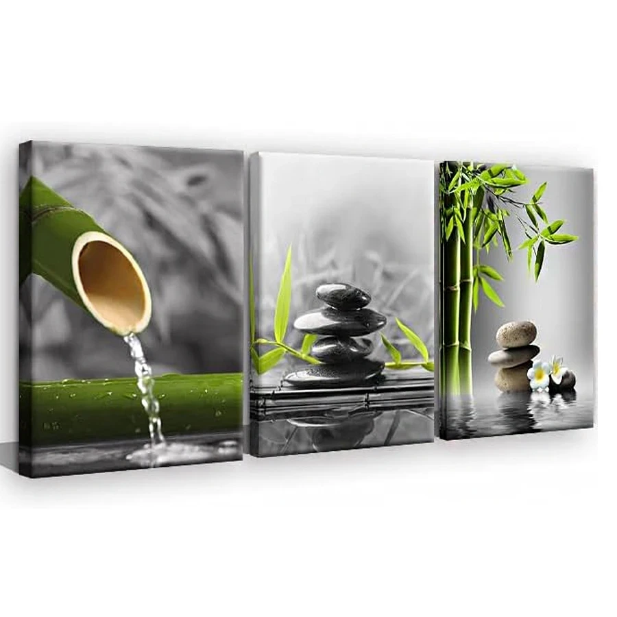 

Triptych Bathroom Wall Art Diamond Painting Black White Zen Grey Green Room Decoration Zen Picture Zen Artwork Spa Home Decor