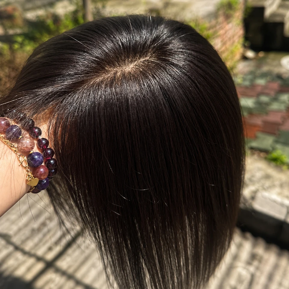 Topper de cabello humano lacio, base de seda de 9x13cm, para mujer, cuero cabelludo natural, europeo, raya libre, 4 clips