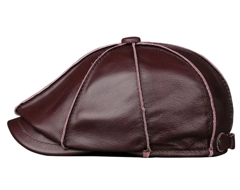 Men Vintage Top Grain Cowhide Newsboy Cap Distressed Real Leather Eight Panel Hand Sewn Stitching Short Visor Ivy Headwear