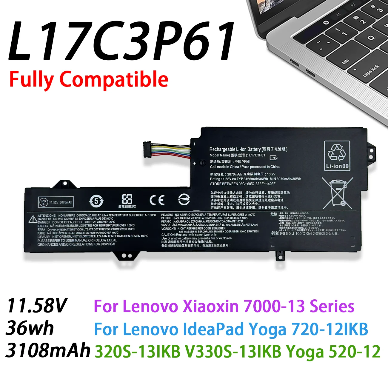 NEW L17C3P61 Laptop Battery For Lenovo IdeaPad 320S-13IKB Xiaoxin 7000-13 Yoga 720-12 720-12IKB 520-12V 330S-13IKB 330-11IGM