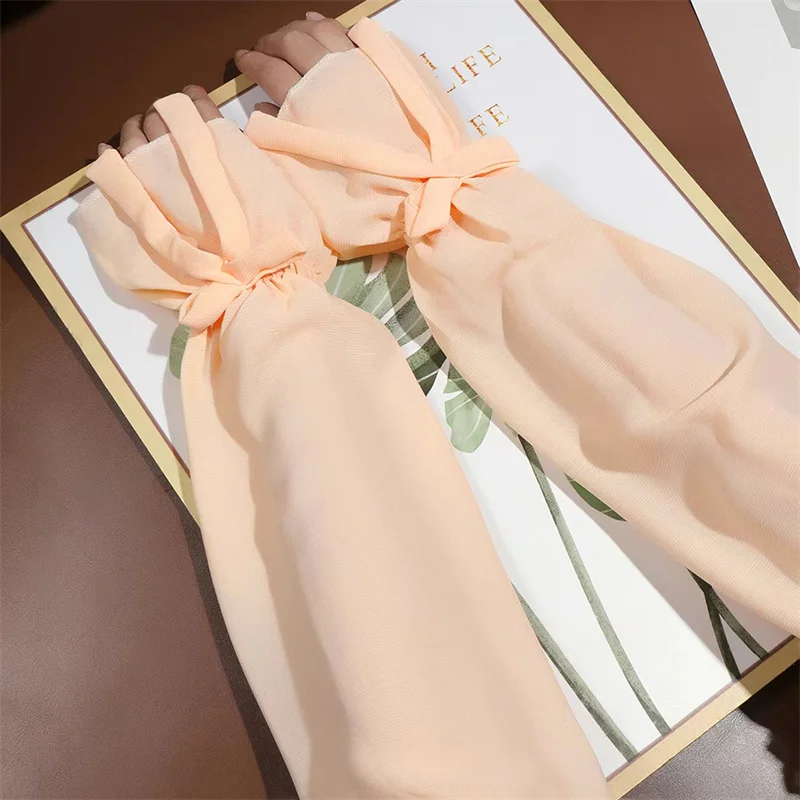 1Pair Women Lace Arm Sleeves Gloves Fingerless Ice Silk Gloves Mesh Tulle Long Gloves Summer Breathable Sun Protection Sleeves