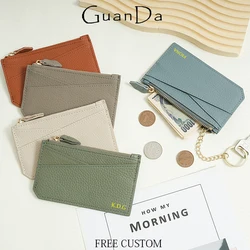 Custom Letters Luxury Design Card Wallet Woman Genuine Leather Zipper Card Holder Personalized Zipper Slim Coin Purse Pouch Bag
