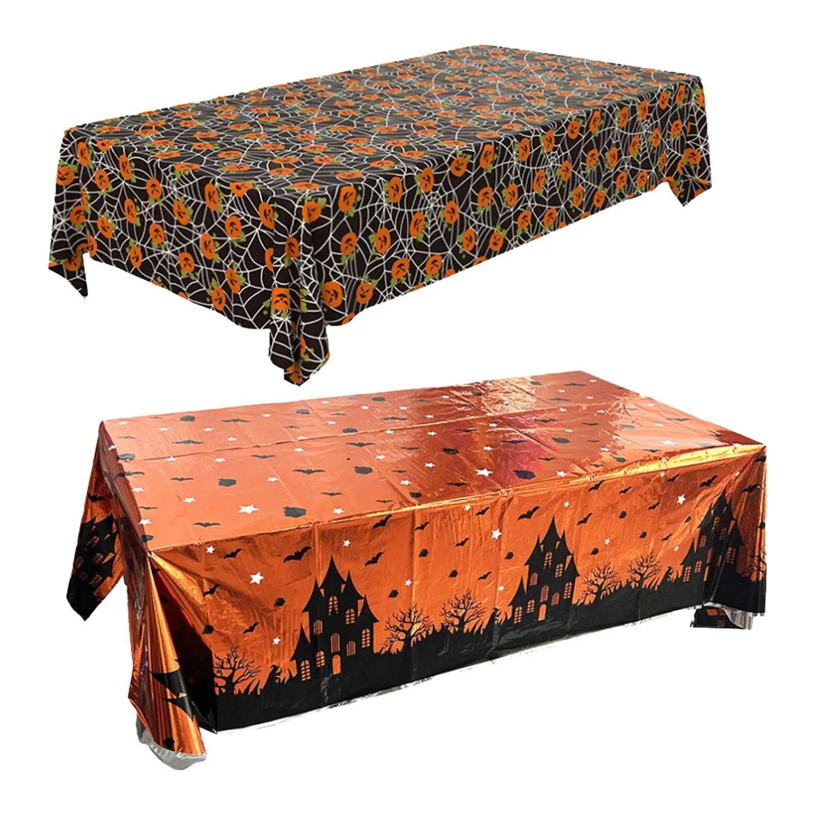 Halloween Foil Table Cloth Disposable Rectangle Table Cover Waterproof for Dinner Table Party Dining Room Indoor Decoration