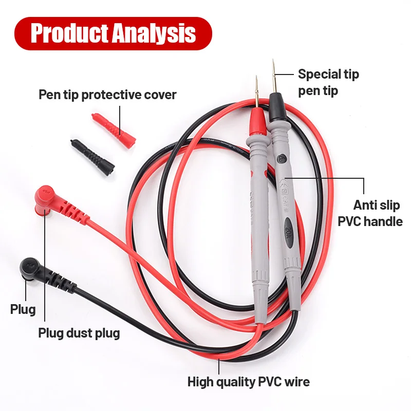 20A 1000V Universal Multimeter Probe Test Line Probe Wire Sharp Stainless Steel Probe Kit Pure Copper Wire Core Voltmeter Tester