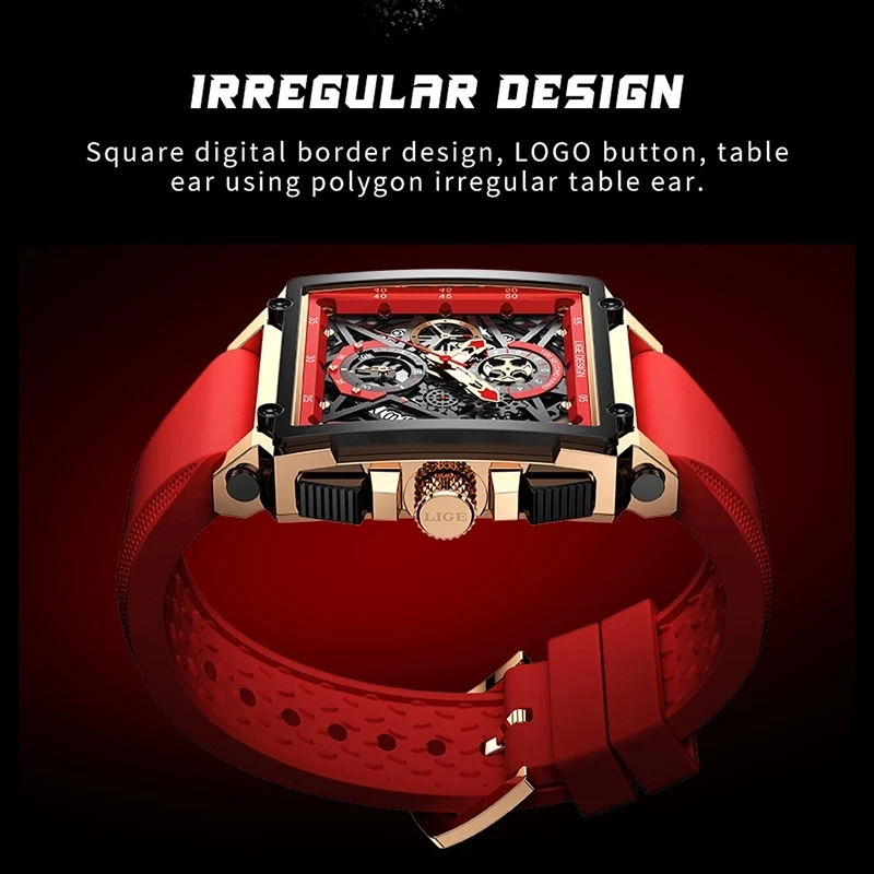 LIGE New Mens Watch Top Brand Luxury Waterproof Quartz Square Wrist Watches for Men Date Sports Silicone Clock Male Montre Homme