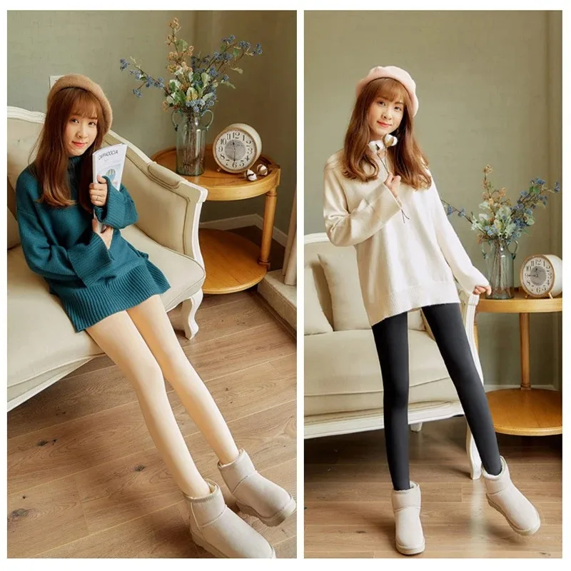 กางเกงเลกกิ้งบุขนหนานุ่ม อุ่นสบายสำหรับผู้หญิง เอวสูง ยืดหยุ่น กระชับรูปร่าง เหมาะสำหรับฤดูหนาว