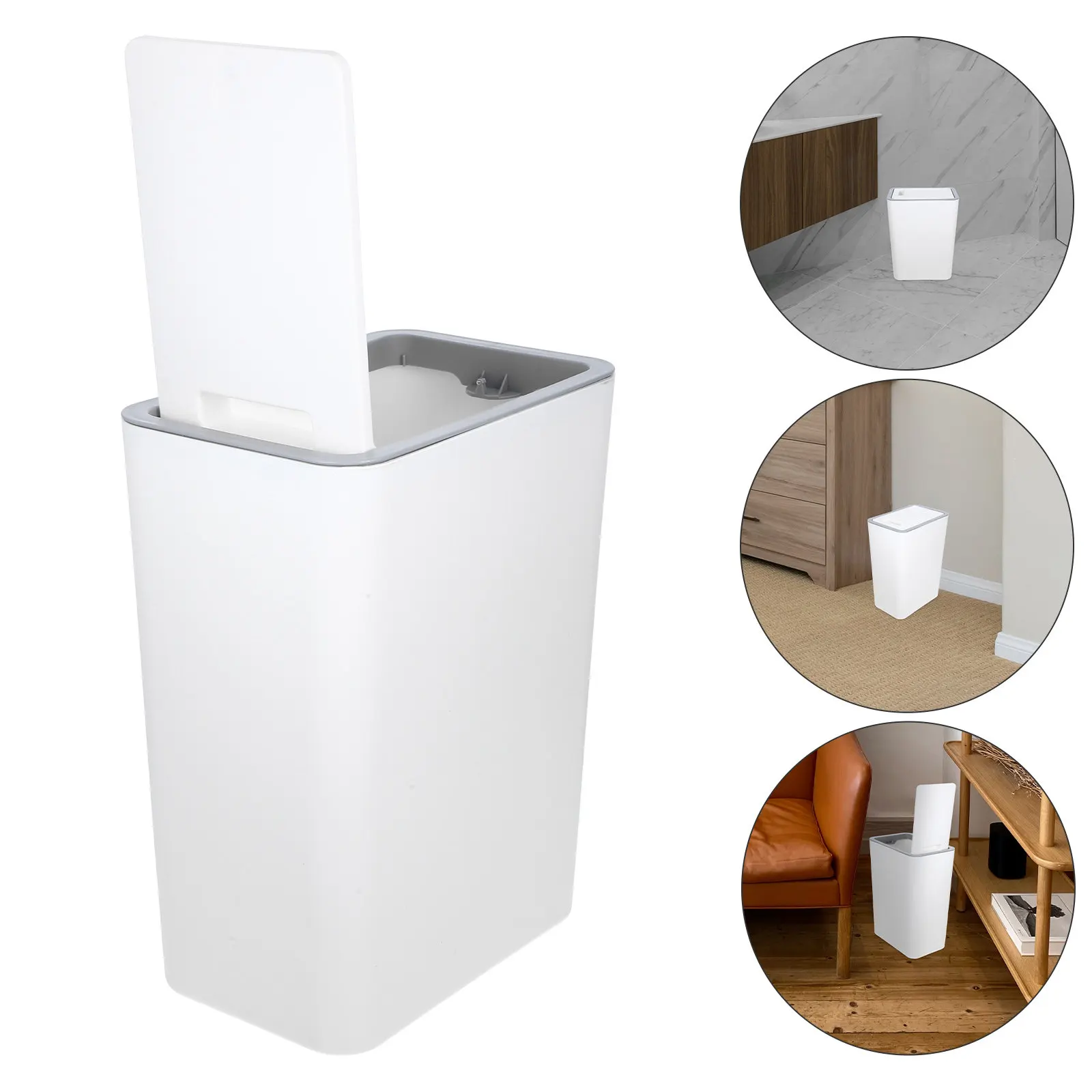 Modern Simple Design Plastic Trash Can with Lid Multifunctional Smooth Interior Easy Clean Compact Garbage Bin for Home Bathroom