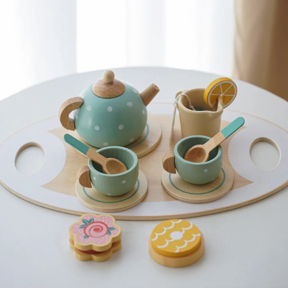 Tea Set Toys Child Mini House Props Miniature Teaware Kids Ceramic Tableware Wooden