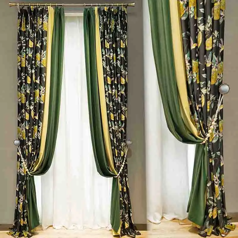 Southeast Asian style retro American flower and bird velvet printing curtain tulle Curtains for Living dining room bedroom