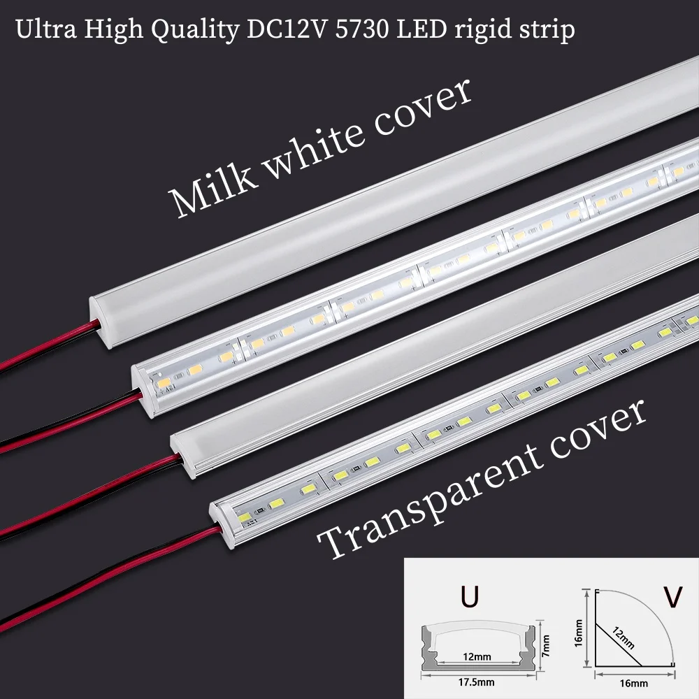 1-20 PCS LED aluminum rigid light bar DC12V 50CM 20 inch U/V-shape 5730 36LEDs LED aluminum channel Home decoration lighting