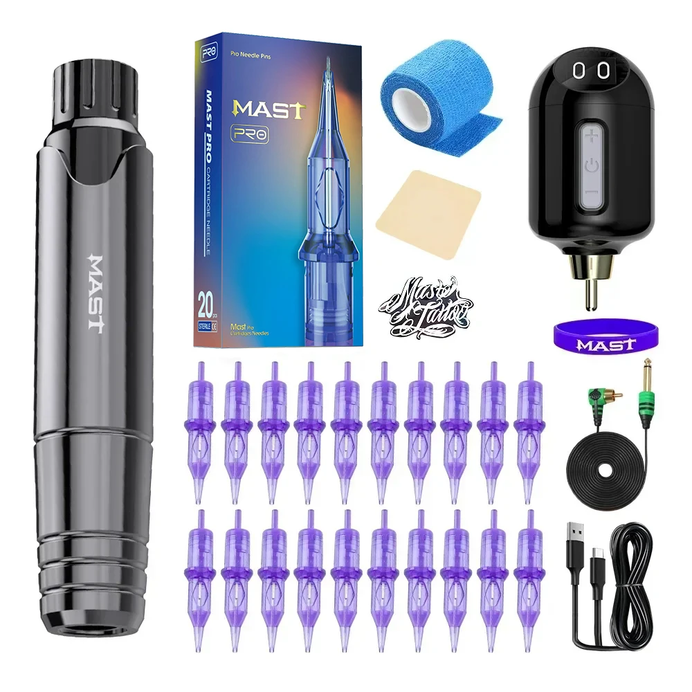 

Mast P10 Rotary Wireless Tattoo Machine Pen Mastlabs Battery Mast Pro Needles Cartridge Tattoo Supplies Complete Tattoo Gun Set