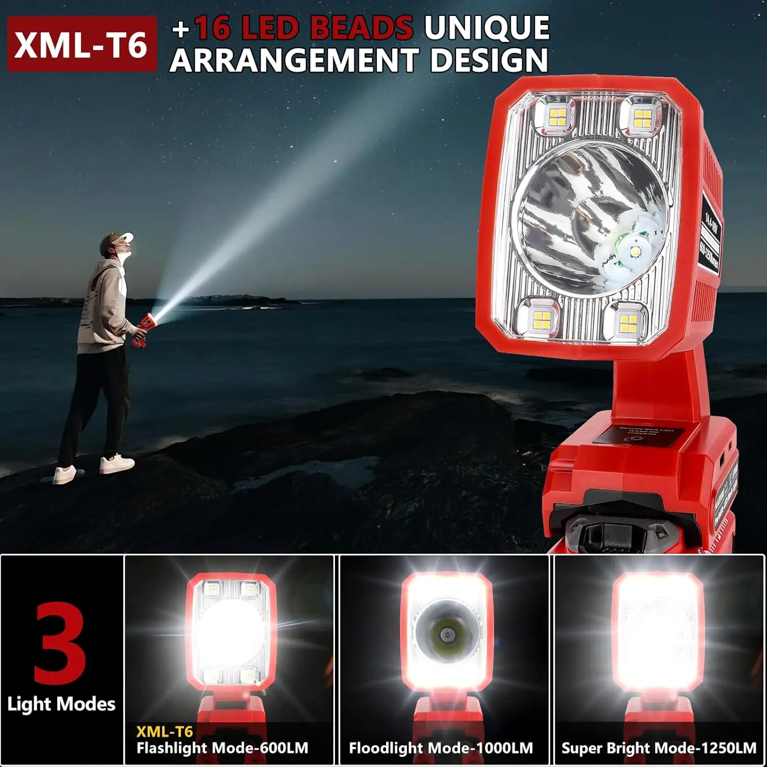 Torcia a LED per artigiano V20 Batteria 18W Lampada da lavoro a LED Lampada a batteria Proiettore per campeggio Riparazione auto Cantiere di lavoro di emergenza