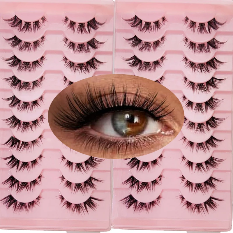 10 Pairs False Eyelashes Wispy Lashes Natural Look Fake Eyelashes Cat Eye Lashes Mink Fluffy Strip False Lash Fox Eye Lashes