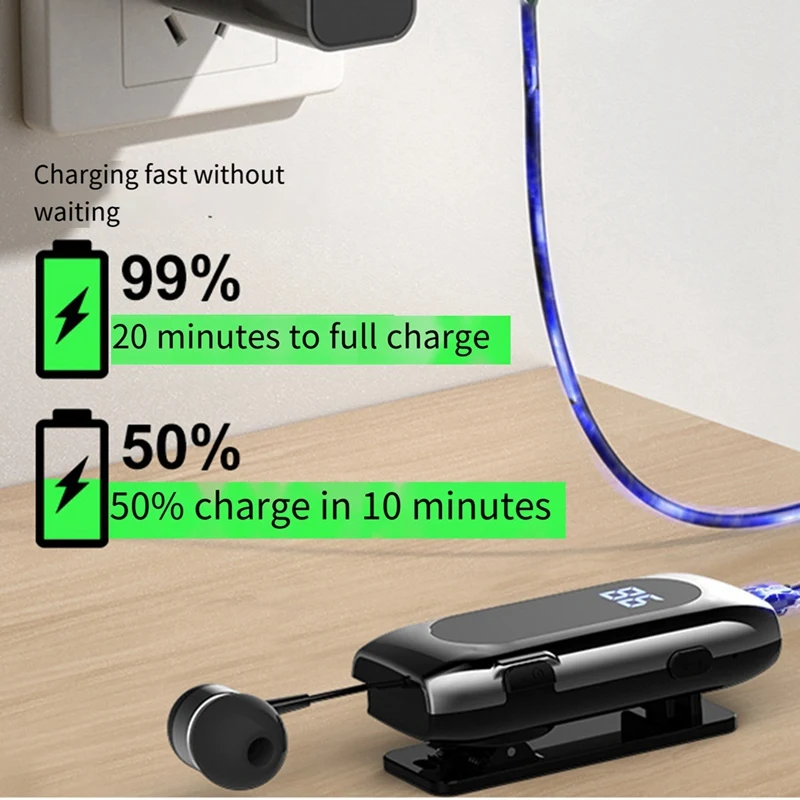 K55 Wireless Lavalier Headset, Display Digital, Impermeável, Cabo de Negócios, In-Ear, Ultra Bluetooth