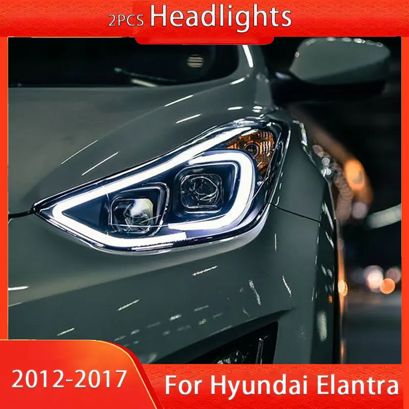 

Передняя фара для Hyundai Elantra светодиодный фара 2012-2017 фары Elantra DRL сигнал поворота Дальний свет ангельский глаз проектор