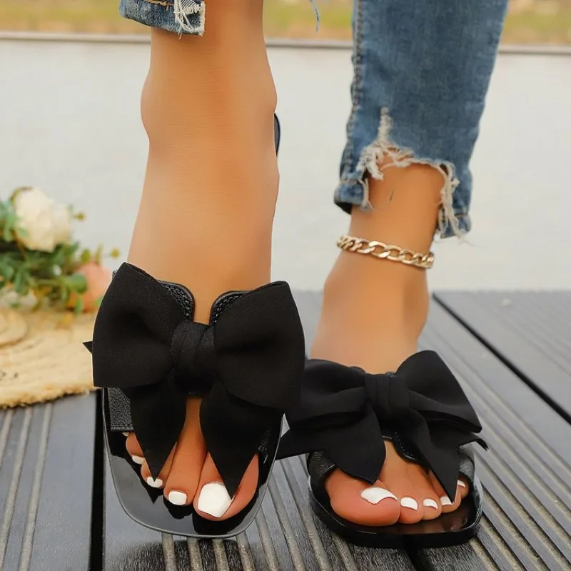 

Summer Women Slippers 2026 New Fashion Sandals Slides Women Bow Lightweight Shoes Women Flat Plus Size Slippers