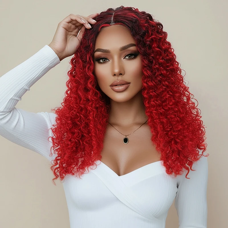 Dark red high-temperature silk with small African curls Synthetic fiber wig