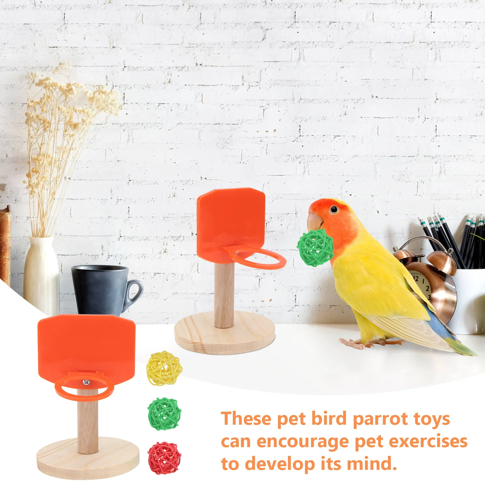 1Set Bird Basketball Hoop Training Stand Mini Parrot Tabletop Chew Educating Mental Exercise Bird Parrot