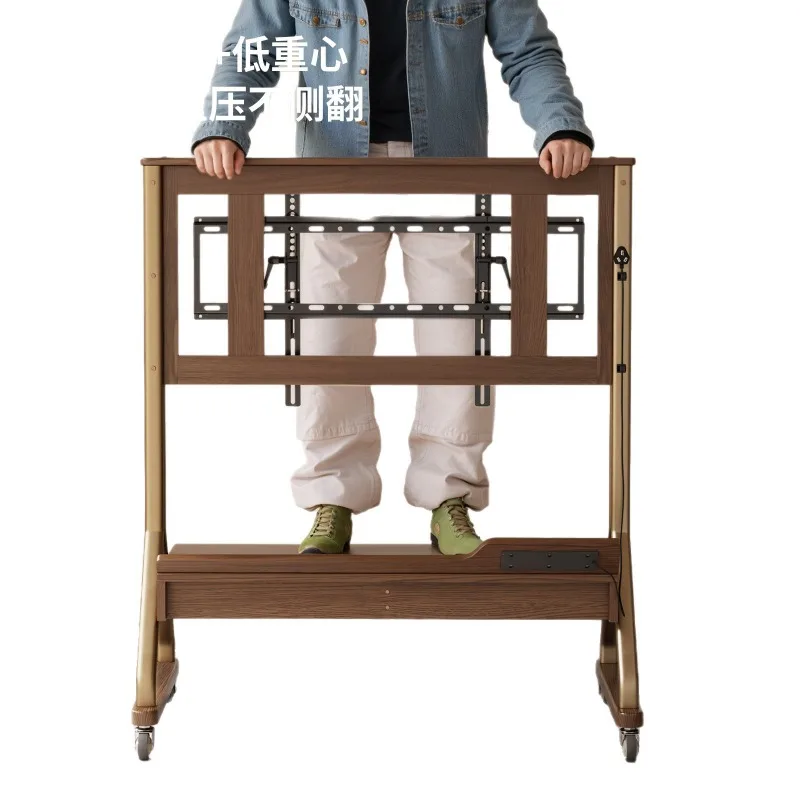 Modern simple solid wood removable TV cabinet living room household small apartment floor storage TV bracket Nordic