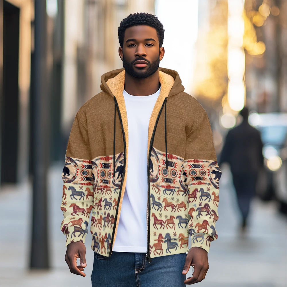 

Свитшот мужской из овечьей шерсти, утепленная флисовая подкладка, свободный крой, Модный корейский кардиган с капюшоном, мужская куртка, Осень-зима