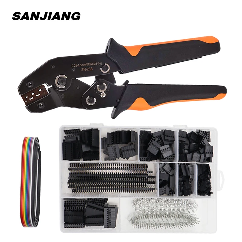 SN-28B Crimping Tool Kit,Dupont Ratcheting Crimper Plier Set 1550PCS 2.54mm Dupont 1/2/3/4/5/6/8 Pin Housing Connector Crimp Pin