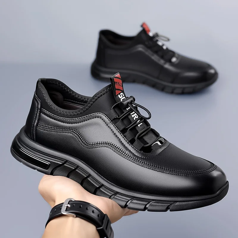 New Shoes for Men Genuine Leather Casual Shoes Flat Leisure Sport Shoes Youth Cool Slip-on Sneaker