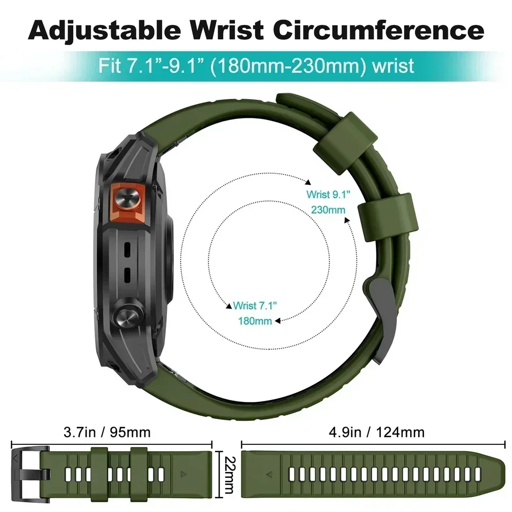 حزام (استيك) ساعة 26/22 مللي متر لـ Garmin Fenix 8 E 7 7X/Epix Pro/Quatix 8 حزام سيليكون إندورو 3/Epix Pro/Foreunner 970 سوار QuickFit