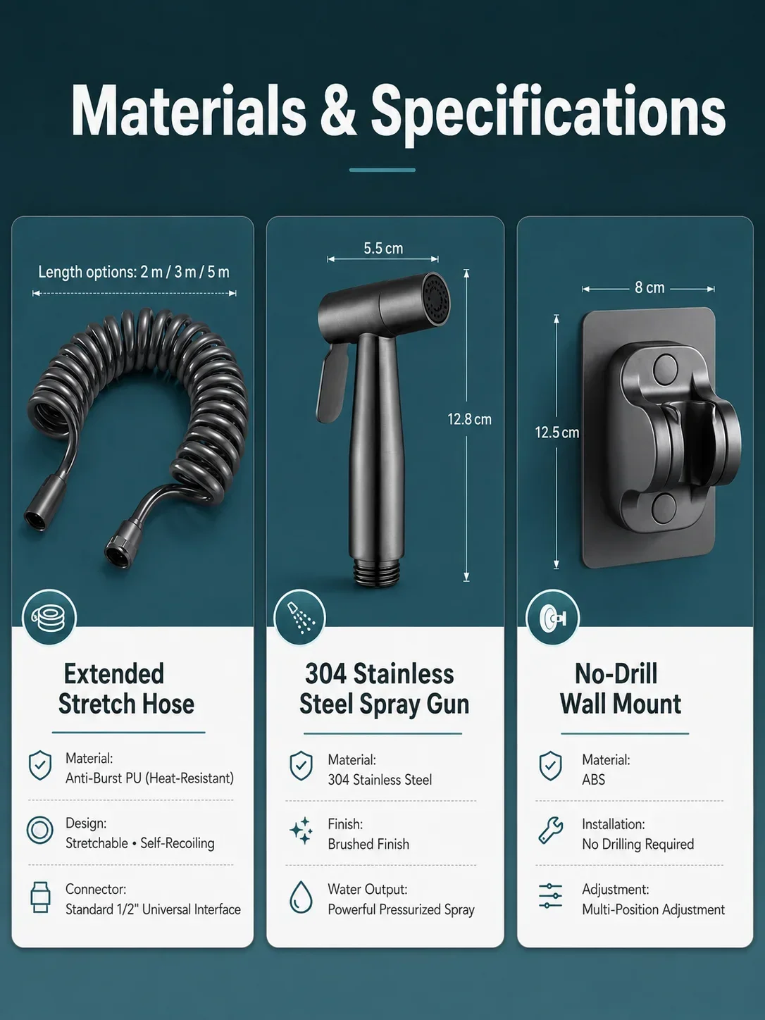 Flexibler Spiralschlauch G1/2, universeller, einziehbarer PU-Duschschlauch, verwicklungsfrei, für Toiletten-Bidet-Sprühgerät, Badezimmerzubehör – Detail 19
