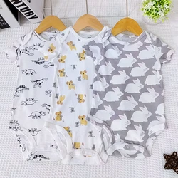 Summer Newborn Triangle Creeper Infant Short Sleeve Bodysuit Men's and Women's Treasure Pure Cotton Cartoon Animal Baby Clothing