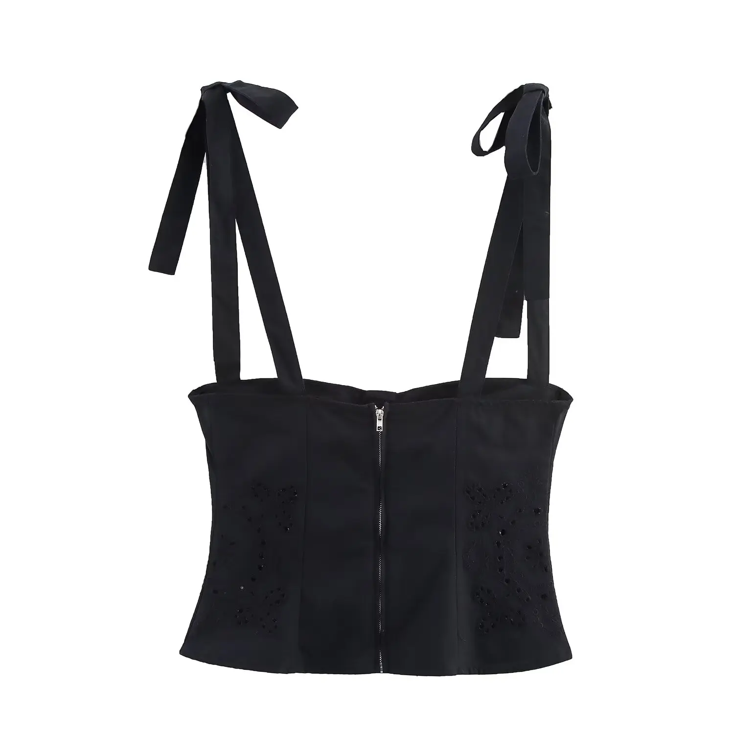 Conjunto F de Verão Casual de Duas Peças com Top Bordado de Borboleta e Laço, Estilo Francês, Cintura Alta e Tubo Reto...