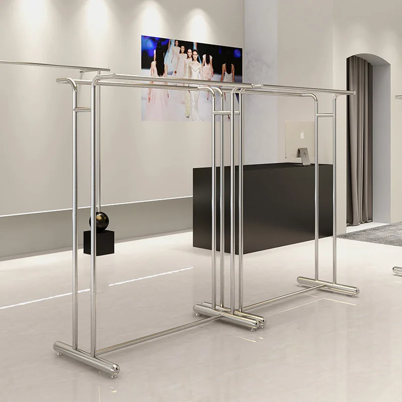 Custom. Zhongdao Shelf Women's Clothing Store Parallel Bars Floor-Standing Rack Stainless Steel Clothing Middle Display Rack Han