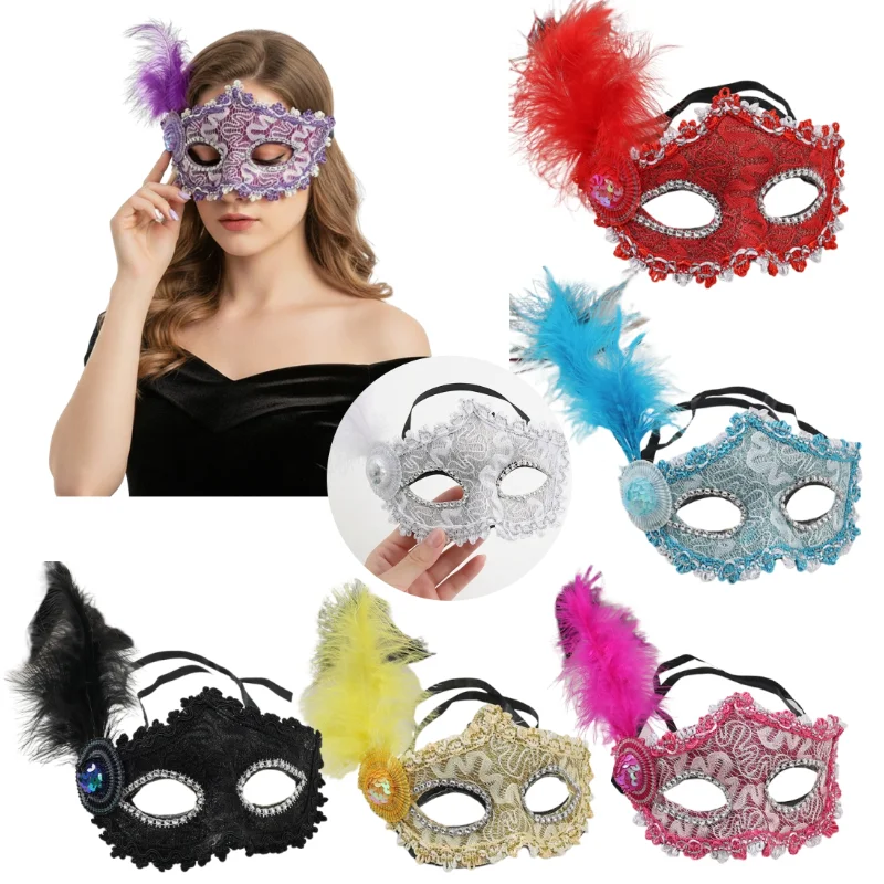 Sexy Half Face Lace Masquerade Mask 8 Colors Optional Feathe