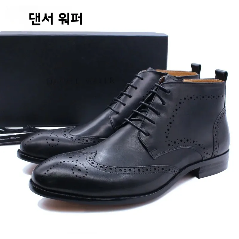 Handmade Men\'s Ankle Boots Casual Leather Western Cowboy Shoes Black/Brown Wingtip Lace-Up Wedding Office Dress Footwear